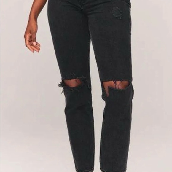 Abercrombie & Fitch Denim - Abercrombie & Fitch Black Distressed Straight Leg Jeans